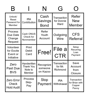 BRANCH BINGO Card