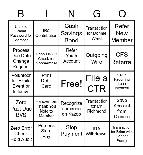 BRANCH BINGO Card