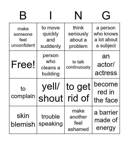 Unfamiliar Words + More (ESL) Bingo Card
