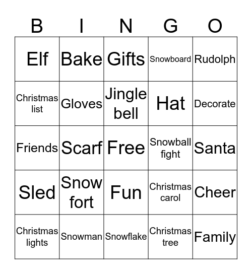 cristmas bingo Card