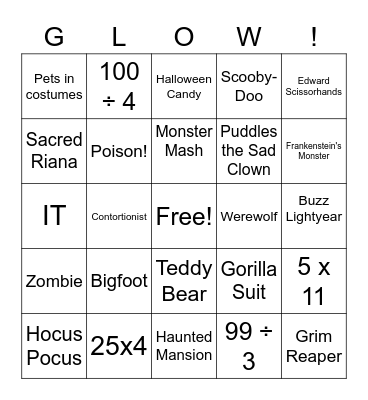 Ultimate Glow Bingo Card