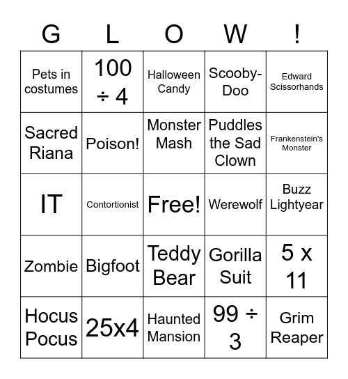 Ultimate Glow Bingo Card