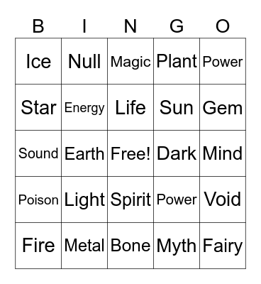 Element Bingo Card