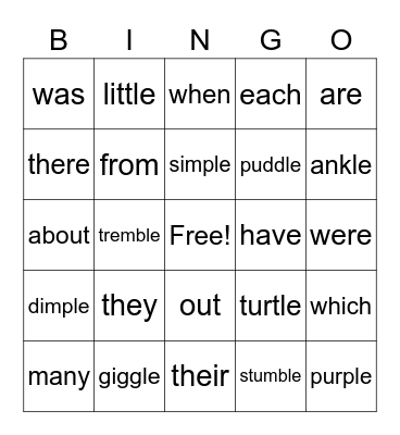 Vocabulary Words Bingo Card