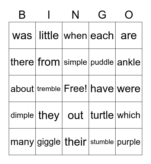 Vocabulary Words Bingo Card