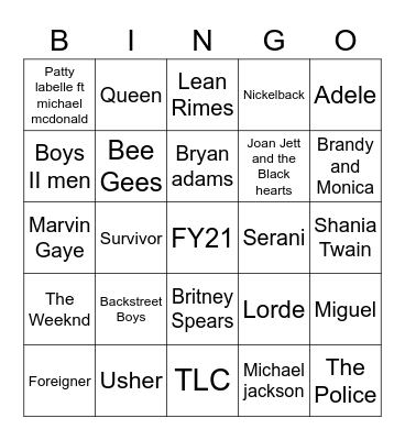 Musical Bingo Card