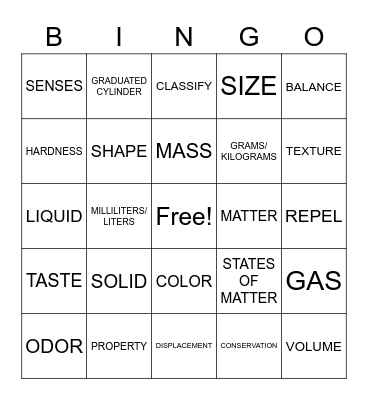 STATES OF MATTER Bingo Card