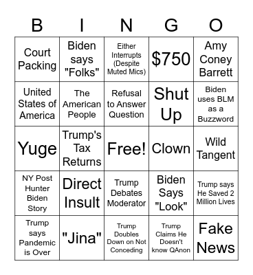 Final Presidential Debate Bingo Card