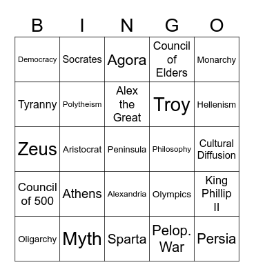 GREECE BINGO Card