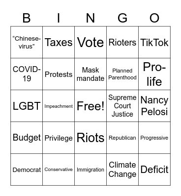 Debate Night Bingo Card
