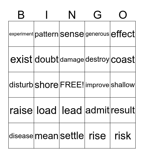 Vocabulary Bingo #3 Bingo Card