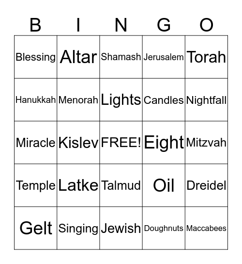 Hannukah Bingo Card