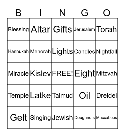 Hannukah Bingo Card