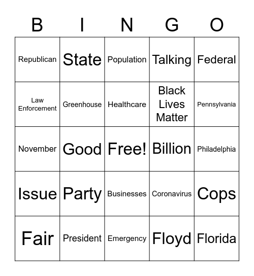 Debate Bingo Card