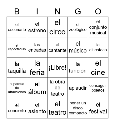 La música y el teatro Bingo Card