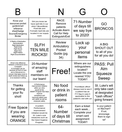 SMART Bingo Card