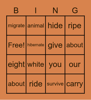 Sight/Vocab Animal Adaptation Bingo Card