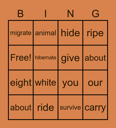 Sight/Vocab Animal Adaptation Bingo Card