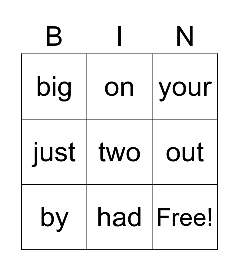 list 1 Bingo Card