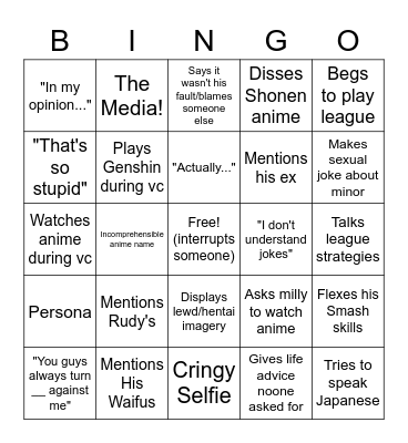 Bitchy Chris BINGO Card