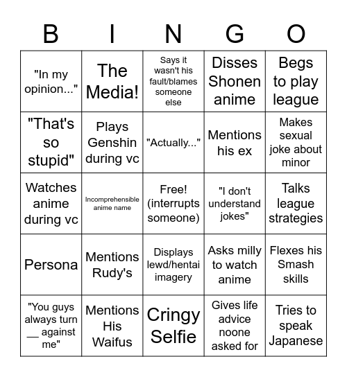 Bitchy Chris BINGO Card