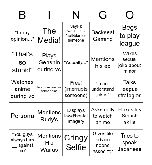 Bitchy Chris BINGO Card