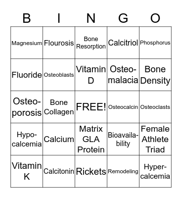 Bone Health Bingo Card