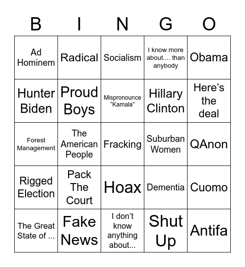 Final Debate Bingo Card