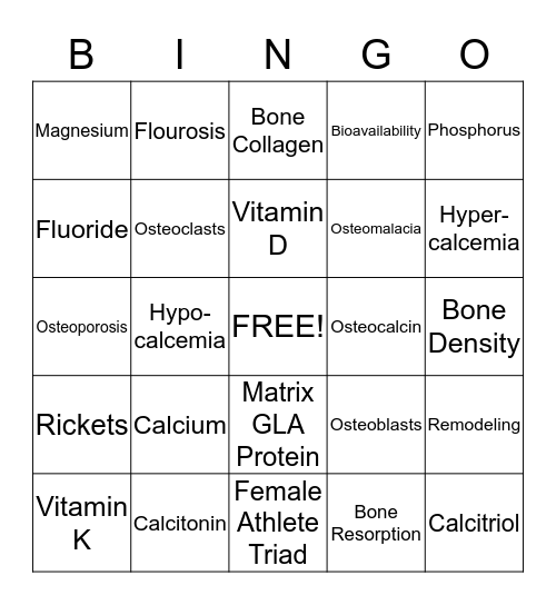 Bone Health Bingo Card