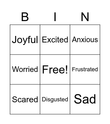 Identify their feelings Bingo Card