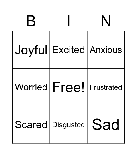 Identify their feelings Bingo Card