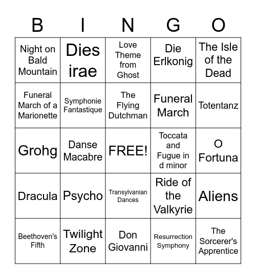 Classical Music Composers Bingo Card