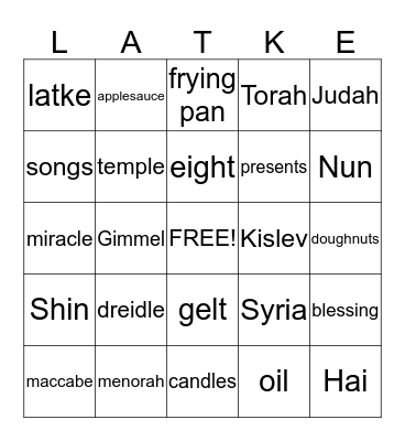 LATKE Bingo Card