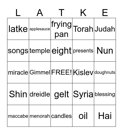 LATKE Bingo Card