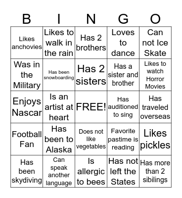 Authograph Bingo Card