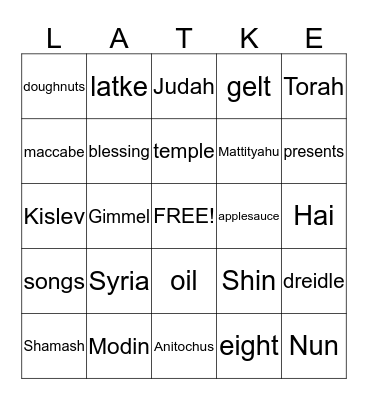 LATKE Bingo Card