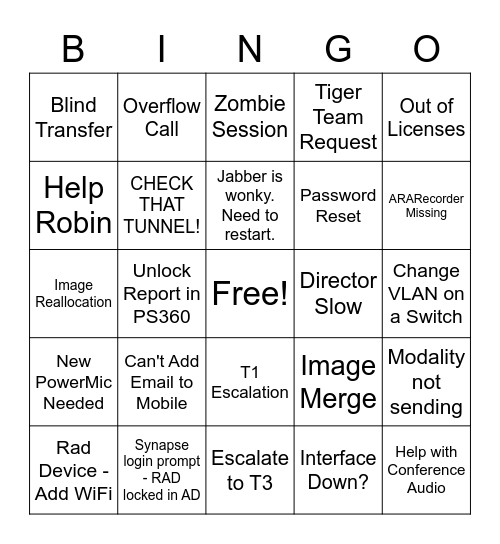 T2 Call/IM Bingo Card