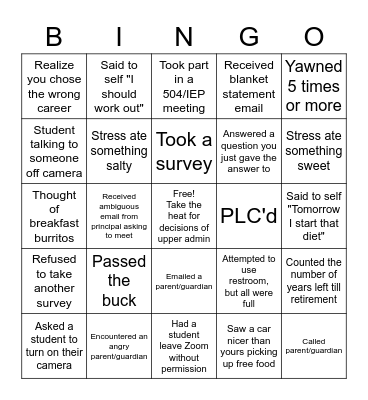 School Bingo Card