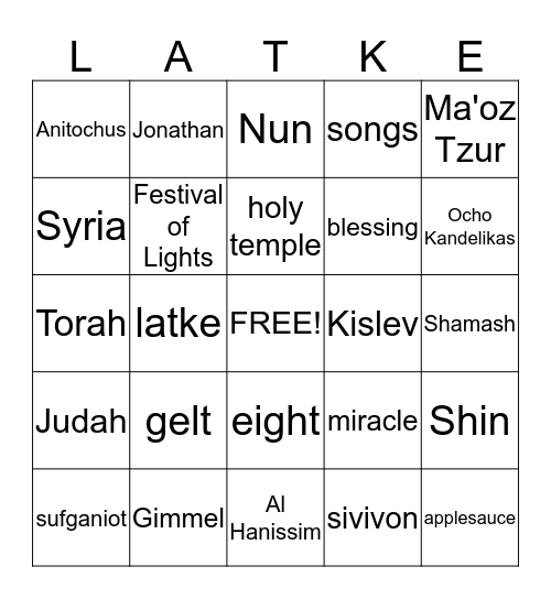 LATKE Bingo Card