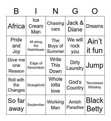 Music Bingo 81 Bingo Card