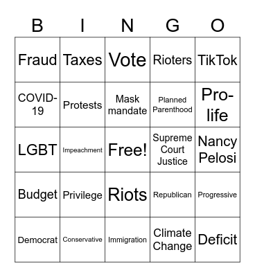 Debate Night Bingo Card