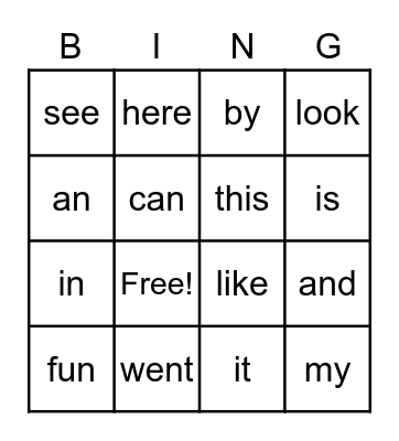 Halloween Sight Word Bingo Card