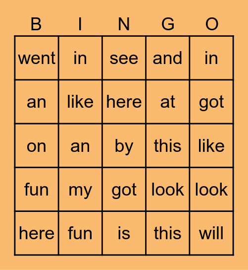 Halloween Sight Word Bingo Card