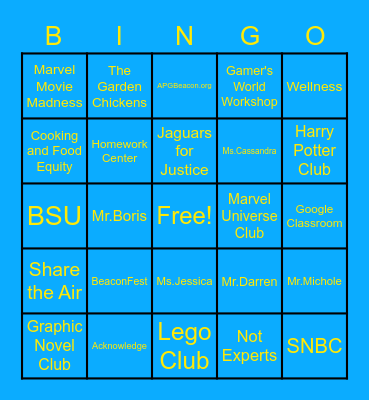 Lights On! Bingo Card