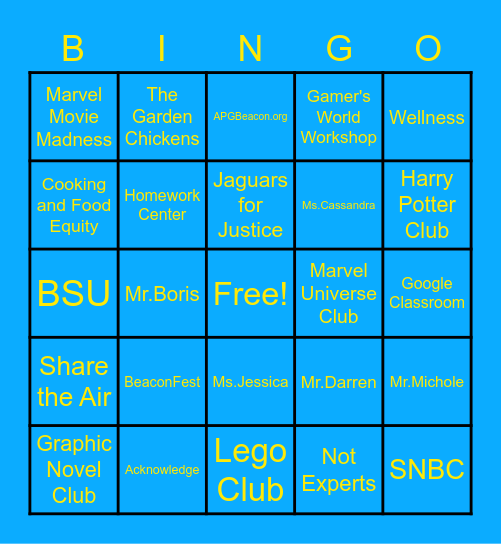 Lights On! Bingo Card