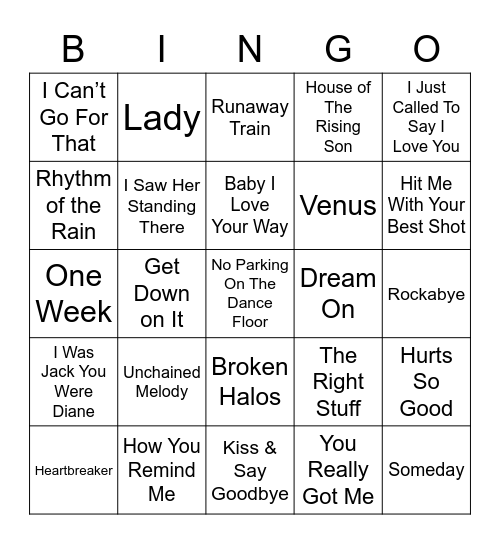 Music Bingo 40 Bingo Card