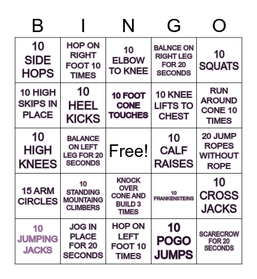 PS 11 FITNESS BINGO Card
