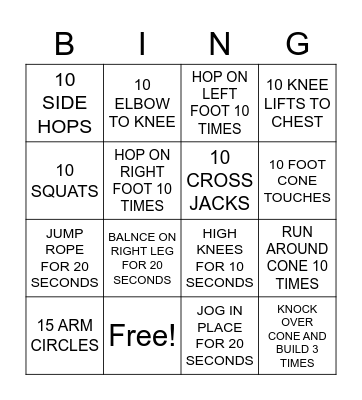 PS 11 FITNESS BINGO Card