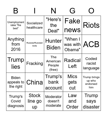 Presidential Debate 2 Debate Harder Bingo Card