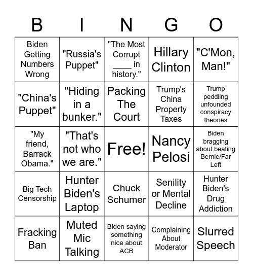 BidenVs.Trump 2.0: You Can(Not Rebuild) Bingo Card